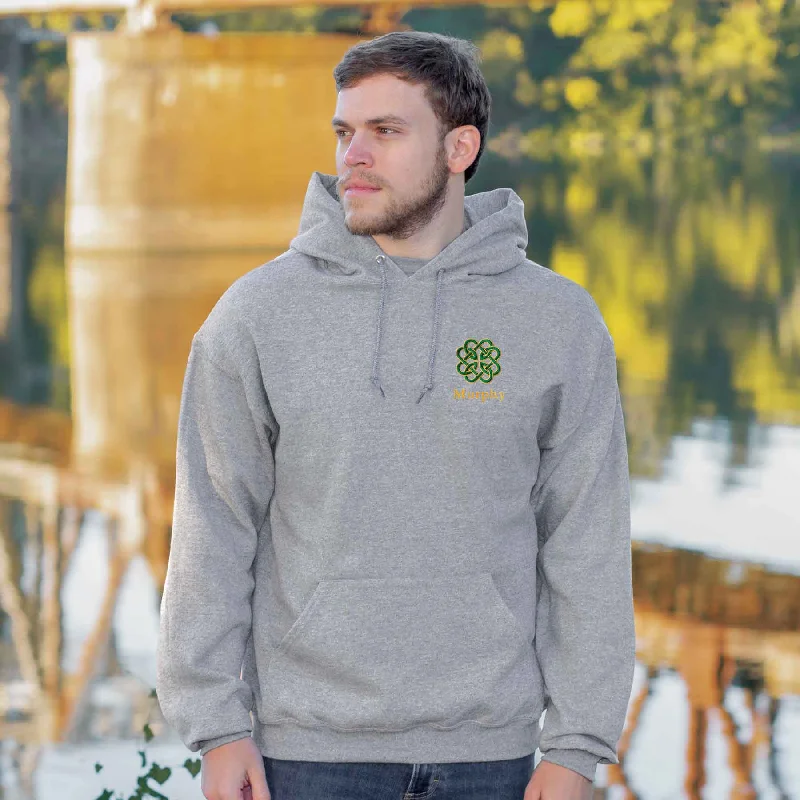 Reversible HoodiesCeltic Clover Knot Embroidered Personalized Hoodie- Gray