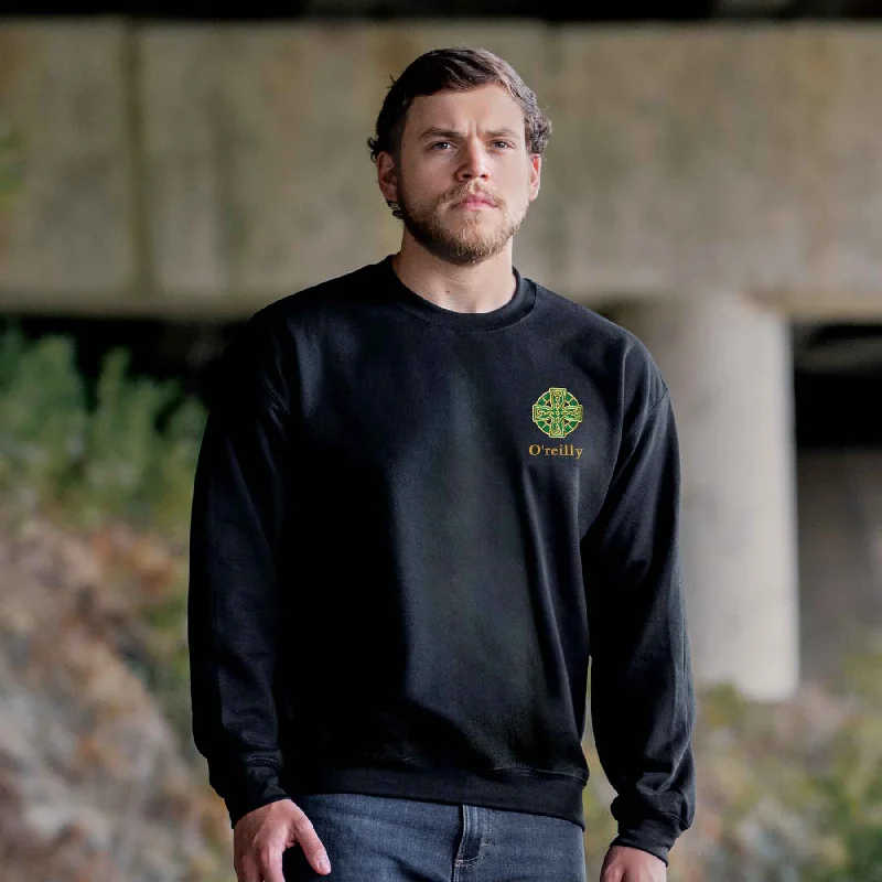 Pullover HoodiesCeltic Cross Embroidered Personalized Sweatshirt- Black