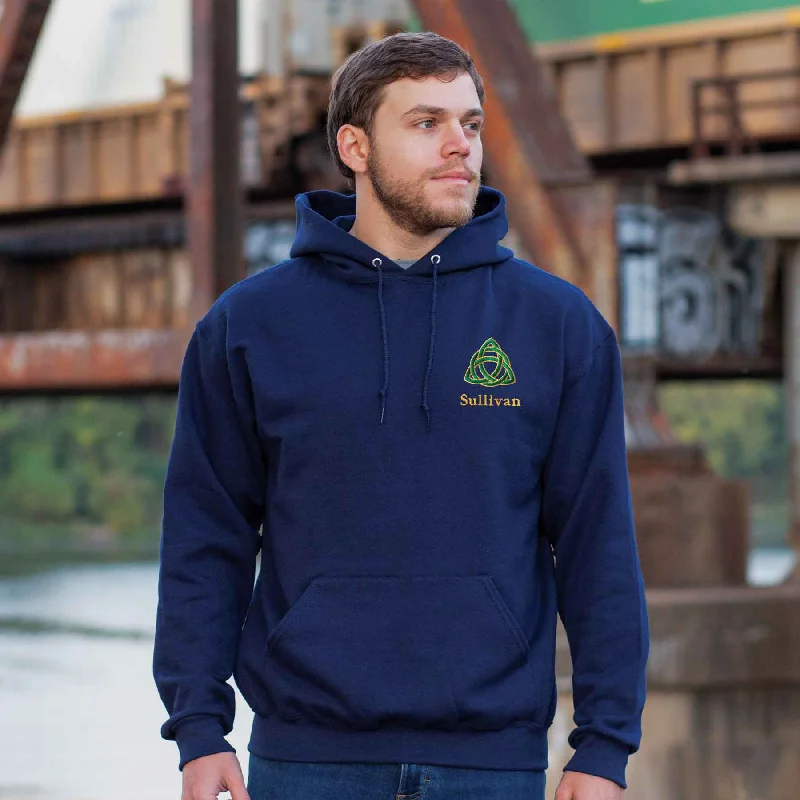 Fitted SweatshirtsCeltic Trinity Knot Embroidered Personalized Hoodie- Navy