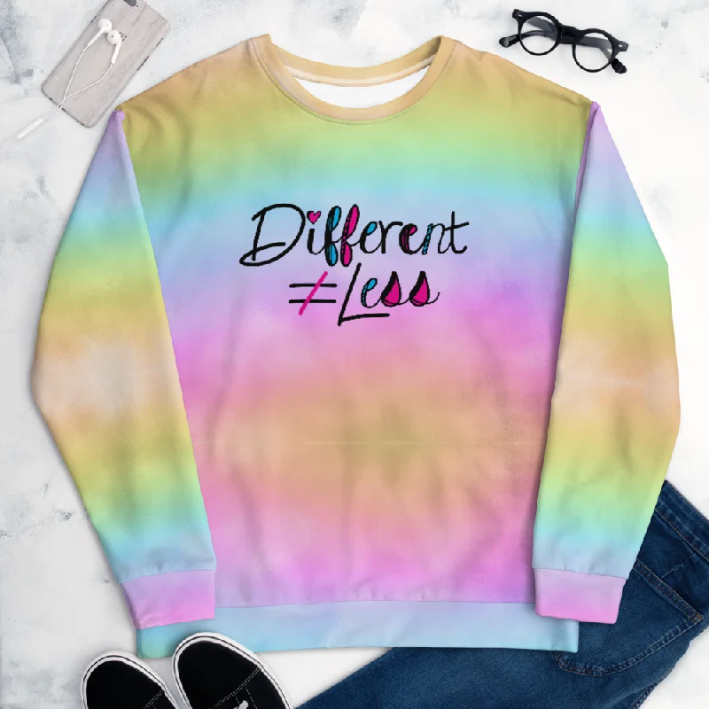 Recycled Fabric HoodiesDifferent Does Not Equal Less (As Seen on Netflix's Raising Dion) Unisex Colorful Sweatshirt