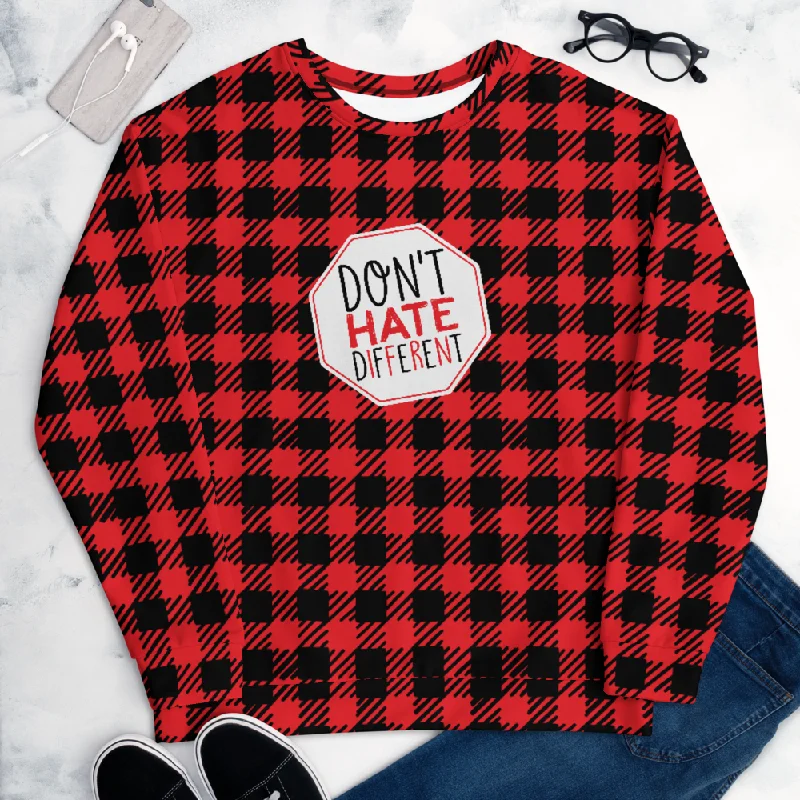 Ribbed Cuff HoodiesDon't Hate Different (Buffalo Plaid Unisex Sweatshirt)