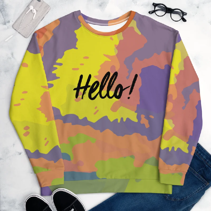 Plush HoodiesHello! (Friendly) Colorful Unisex Sweatshirt