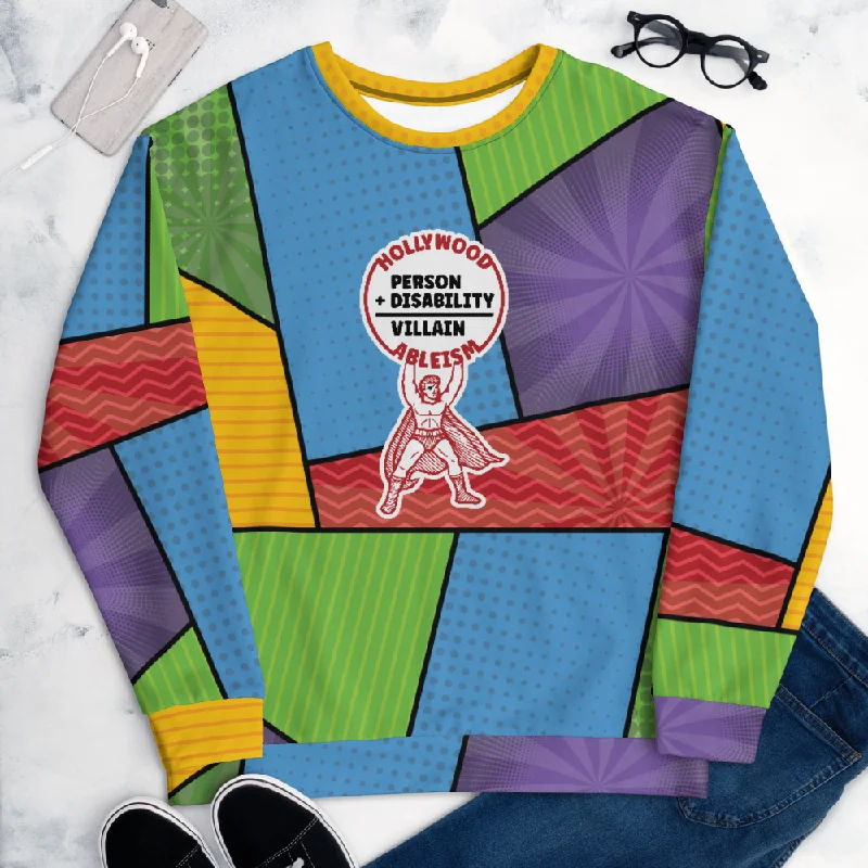 Luxury HoodiesHollywood Ableism: Person + Disability = Villain (Unisex Sweatshirt Comic Pattern)