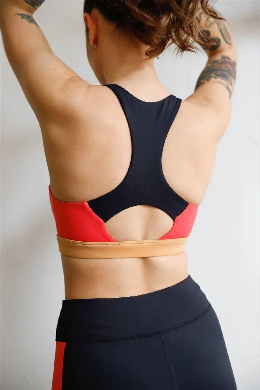 Black Multi Color Block Racerback Strap Classic Silhouette Sports Bra Activewear Top / XS-L/3-1Gym jacket