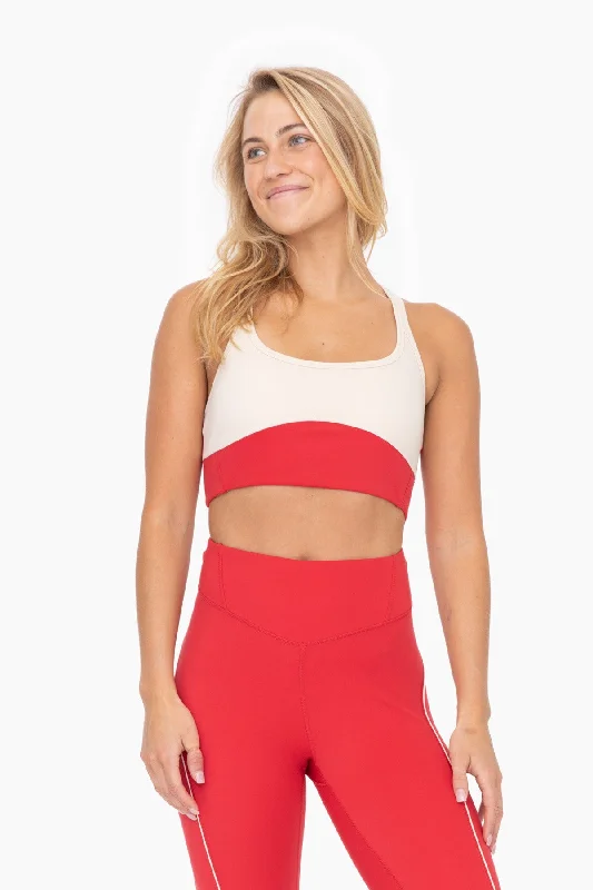 Red/Nude Open Back Color Block Sports BraTraining tank