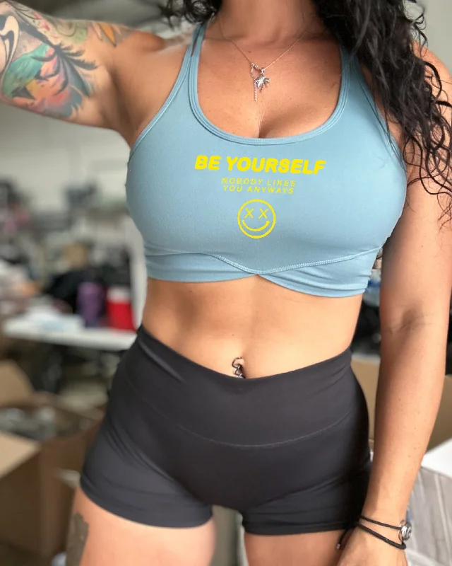 Salty Savage Ladies "Be Yourself” V Cut Sports Bra | YellowThermal jacket