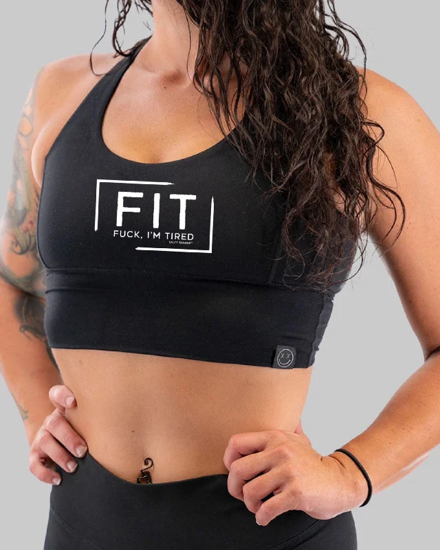 Salty Savage Ladies "FIT Fuck, I’m Tired" X Back Longlne Sports Bra | Cocoa Beach PerformanceCompression tank