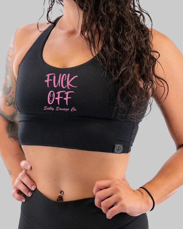 Salty Savage Ladies "Fuck Off" X Back Longlne Sports Bra | Cocoa Beach Performance | PinkOutdoor hoodie